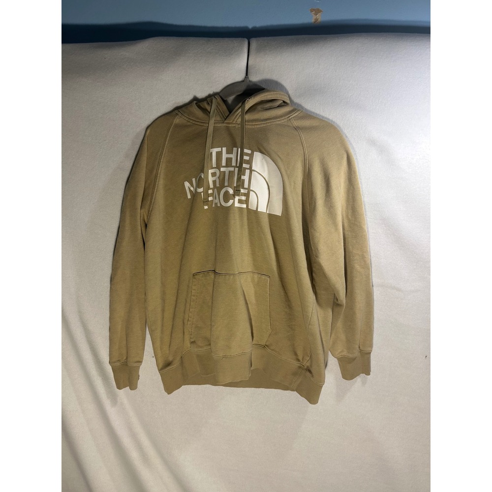 The North Face Womens Half Dome Pullover Hoodie Tan Khaki Logo Sweatshirt Large